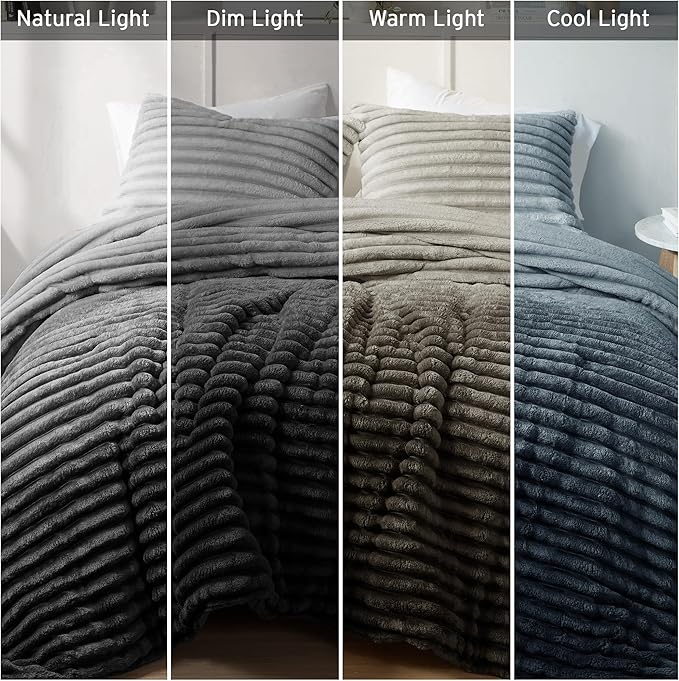 Intelligent Design King Comforter Set, Plush Bedding, Microfiber Reverse, 3 Piece, Lightweight, Super Soft Ribbed Velvet Comforter 2 Shams, All Season Fluffy Bed Set, Avril, King/Cal King Grey Ombre