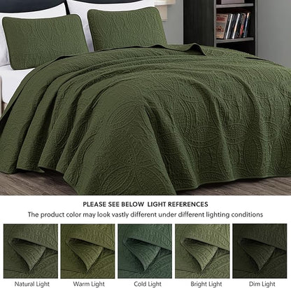Chezmoi Collection Austin 3-Piece Oversized Bedspread Coverlet Set (King, Cypress Green) | Oversized, Lightweight, Fade Resistant