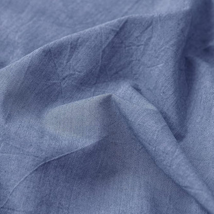 MooMee Fitted Bottom Sheet Only 100% Washed Cotton Linen Like Textured Breathable Durable Soft Comfy Deep Pocket Fits Mattress up to 17" (Blue, Twin)