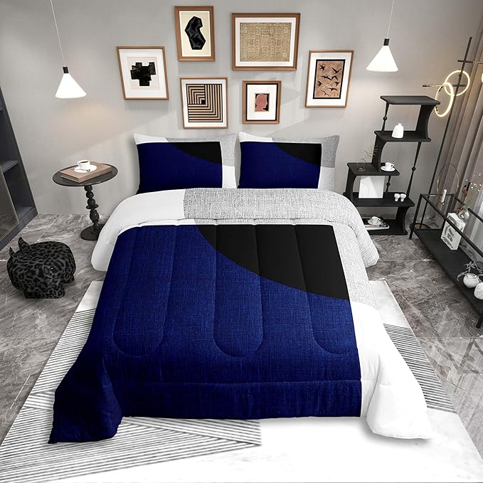 Erosebridal Watercolor Striped Comforter Set Toddler Size,Modern Graffiti Geometric Abstract Bedding for Adults Teens,Bohemian Simple Patchwork Quilt, Stripes Bold Lines Duvet Insert