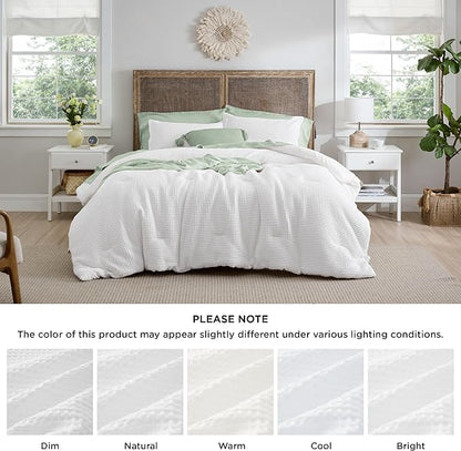 Bedsure Waffle Comforter Set Queen, White Soft Bedding, Waffle Weave Bed Set, 3 Pieces, 1 Comforter (90"x90") and 2 Pillow Shams, Cotton Shell and Polyester Lining for All Seasons