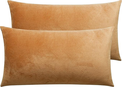 NTBAY 2 Pack Zippered Velvet King Pillowcases, Super Soft and Cozy Luxury Fuzzy Flannel Pillow Cases with Zipper, 20x36 Inches, Camel