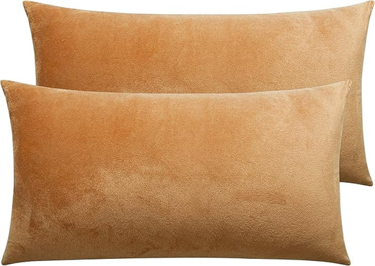 NTBAY 2 Pack Zippered Velvet King Pillowcases, Super Soft and Cozy Luxury Fuzzy Flannel Pillow Cases with Zipper, 20x36 Inches, Camel