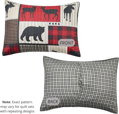 Virah Bella 3 Piece King Cabin Quilt Bedding Set - Lodge Life - Rustic Country Reversible Patchwork Comforter Set with Decorative Pillow Shams