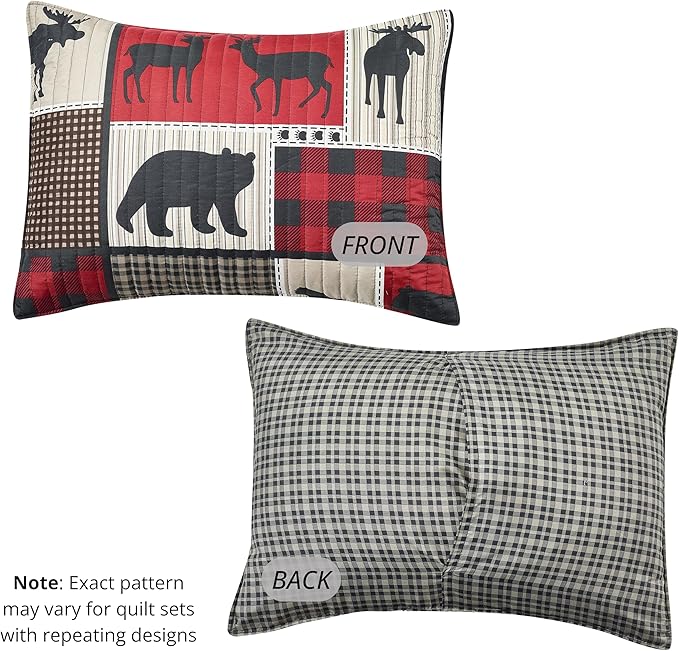 Virah Bella 3 Piece Full/Queen Cabin Quilt Bedding Set - Lodge Life - Rustic Country Reversible Patchwork Comforter Set with Decorative Pillow Shams