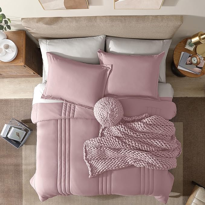 Monbix King Size Comforter Set - 7 Pieces Bed in a Bag King, Zephyr Bedding Sets with Comforter, All Seasons Comforter Bed Set with Sheets, Pillowcases & Shams