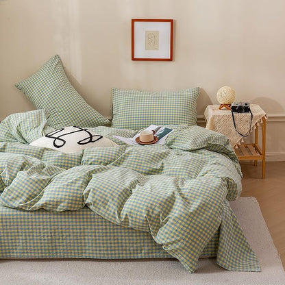 EAVD Mini Blue Yellow Plaid Duvet Cover Twin Soft Cotton Reversible Grid Plaid Bedding Set with 2 Pillowcases Modern Style Geometric Grid Plaid Pattern Duvet Cover with Zipper Closure