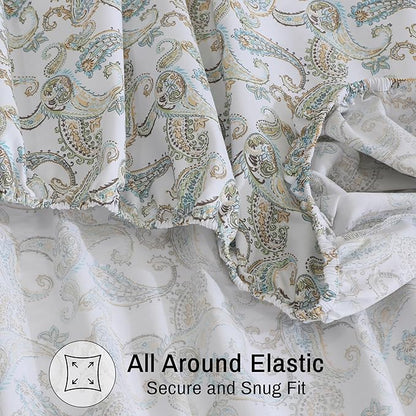 ZOYER 100% Cotton Sheets – California King Percale Bedding, Cooling & Breathable, Durable with a Crisp, Soft & Comfortable Feel, 14" Deep Pocket, 4-Piece Set, Paisley Ornamental