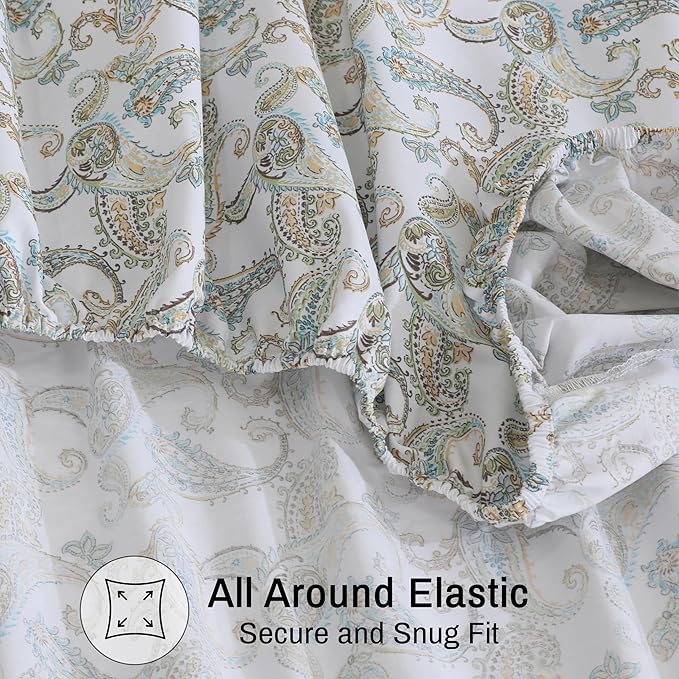 ZOYER 100% Cotton Sheets – Twin XL Size Percale Bedding, Cooling & Breathable, Durable with a Crisp, Soft & Comfortable Feel, 16" Deep Pocket, 3-Piece Set, Paisley Ornamental