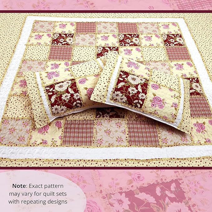 Virah Bella 3 Piece King Lodge Quilt Bedding Set - Rustic Country Reversible Comforter Set with Decorative Pillow Shams - Kensington Floral
