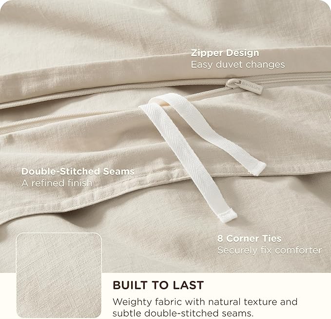 Bedsure Cotton Duvet Cover Queen Size - Luxury Slub Weave 100% Cotton Duvet Cover Set, PureWoven Bedding Set with a Linen Like Textured, Easy Change, Ivory, 90" x 90"