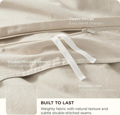 Bedsure Cotton Duvet Cover King - Luxury Slub Weave 100% Cotton Duvet Cover Set, PureWoven Bedding Set with a Linen Like Textured, Easy Change, Ivory, 104" x 90"