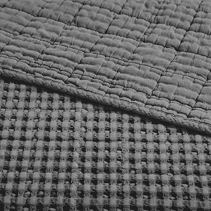 Levtex Home Mills Waffle King Bedspread Set (120x104in) with 2 Pillow Shams (36x20in) - Charcoal - Cotton King Size Bedspread Set - Soft, Pre-Washed