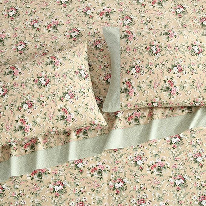 Laura Ashley - Full Sheet Set, Breathable Percale Cotton Bedding with Deep Pockets, Chic Home Decor, Oeko-Tex Certified (Serene Dream Brown, Full)