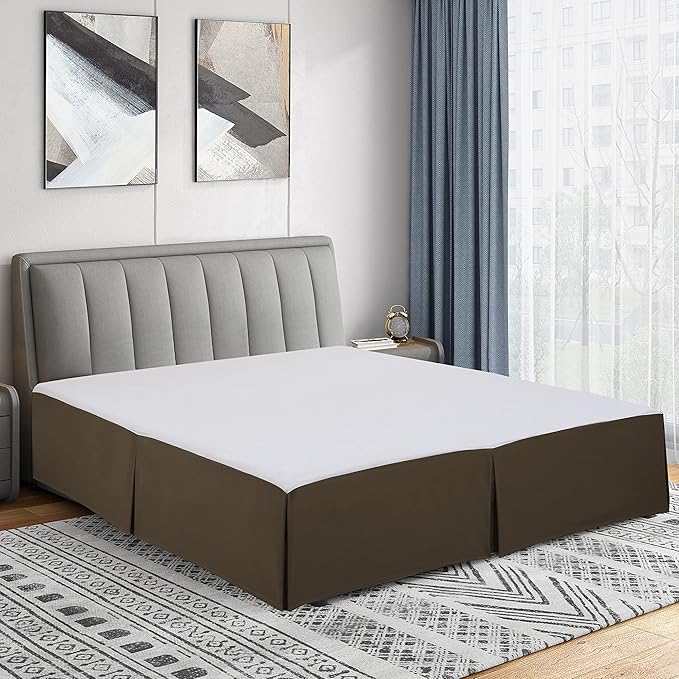 Cathay Home Double Brushed Microfiber Pleated Easy Fit Bed Skirt, Ultra Soft, Fade and Wrinkle Resistant - Chocolate, California King