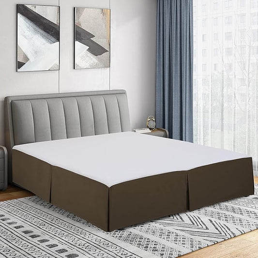 Cathay Home Double Brushed Microfiber Pleated Easy Fit Bed Skirt, Ultra Soft, Fade and Wrinkle Resistant - Chocolate, Twin