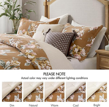 Madison Park Vintage Floral Reversible Comforters King Size Bed, All Season, Down Alternative Bedding Comforter, Bedskirt, Pillows, Shams, Salara, King Terracotta 7 Piece | Reversible