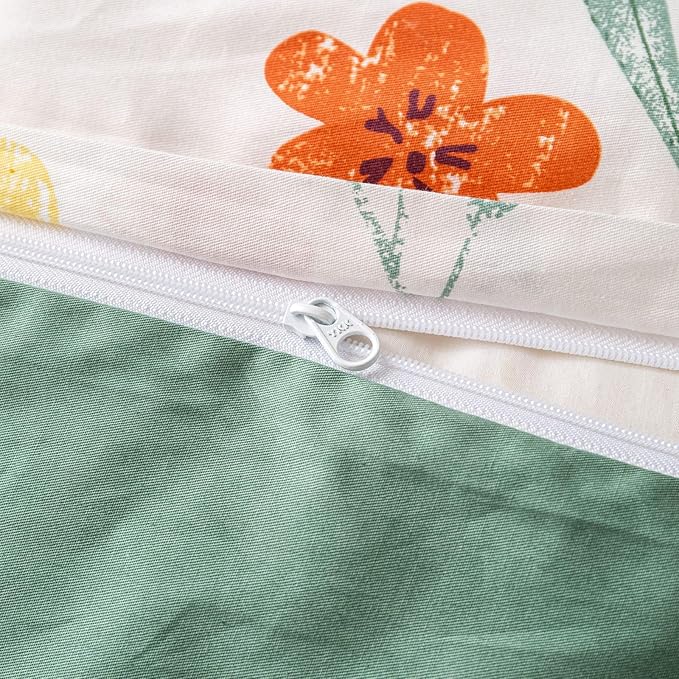 OAITE Duvet Cover Set Queen Size Floral Pattern Ultra Soft 100% Cotton Duvet Cover Sets 3-PC, Breathable Duvet Cover with Zipper Closure & Corner Ties(2 Pillow Shams,1 Duvet Cover)