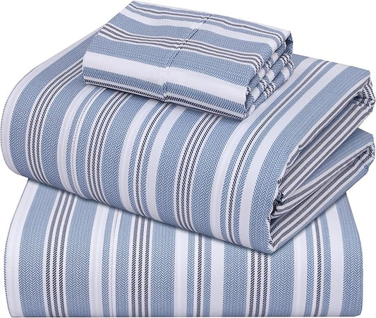 ZOYER 100% Cotton Sheets – Twin Size Percale Bedding, Cooling & Breathable, Durable with a Crisp, Soft & Comfortable Feel, 16" Deep Pocket, 3-Piece Set, Nautica Herringbone