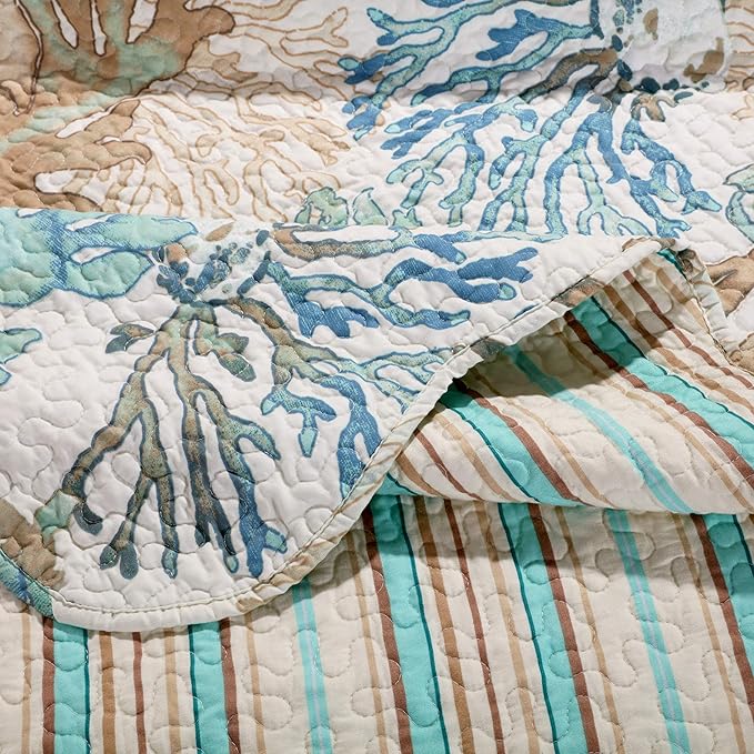 Greenland Home Atlantis Coastal Sea Coral Oversized Reversible Quilt Set, 2-Piece Twin/XL, Jade