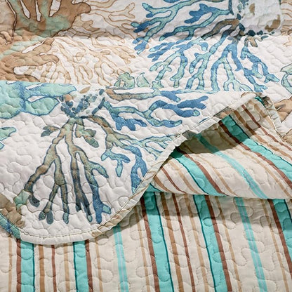 Greenland Home Atlantis Coastal Sea Coral Oversized Reversible Quilt Set, 2-Piece Twin/XL, Jade