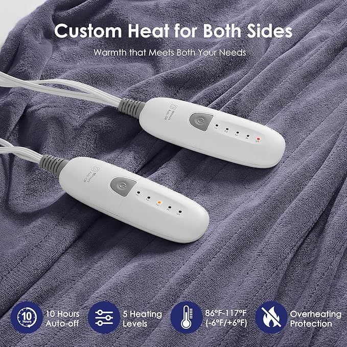 Heated Blanket King Size Electric Blanket 100''X90'' - Fast Heating Blanket Ultra Soft Flannel, Dual Controllers with 5 Heat Levels & 10 Hrs Timer, Machine Washable King Heated Blanket, Purple