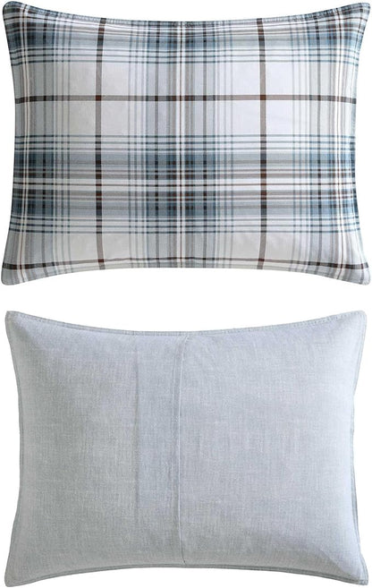 Eddie Bauer - Twin Comforter Set, Reversible Plaid Bedding with Matching Sham, Medium-Weight for Year Round Use, Dorm Essentials (Alder Blue/Grey)