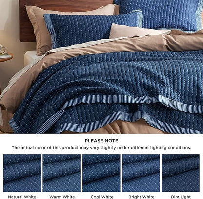 Bedsure Navy Quilts Twin Size - Twin Quilt Bedding Set Bedspread Coverlet, Lightweight Corduroy Pattern Bedspread, 2-Piece Set with 68"x86" Coverlet & 1 Pillow Sham, All-Season Soft Microfiber