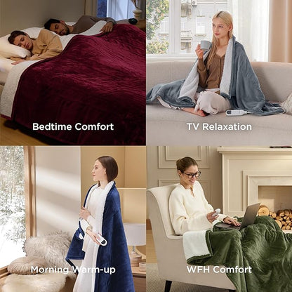 Bedsure Electric Blanket Queen Size - Dual Control Heated Blanket Queen, Fast Heating with 10 Time Settings & 10 Heat Settings, Warm Gift for Grandma (84x90 inches, Blue)