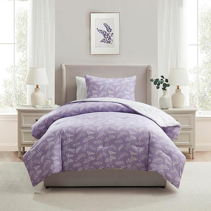 Nestl Twin/Twin XL Comforter Set - Lavender Bed in a Bag Twin, 2 Pieces Reversible Bed Set, Soft Floral Bedding Set for College Dorm, All Season Botanical Comforters with Pillow Sham
