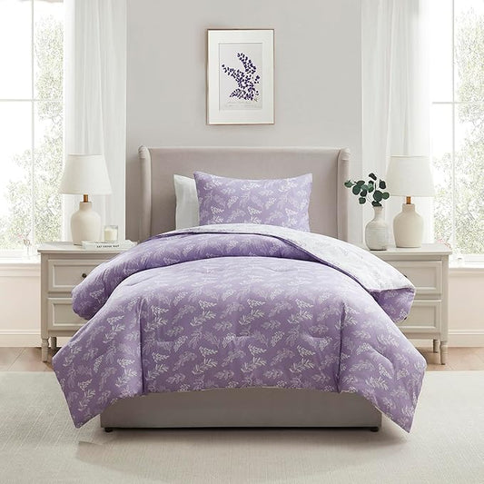 Nestl Twin/Twin XL Comforter Set - Lavender Bed in a Bag Twin, 2 Pieces Reversible Bed Set, Soft Floral Bedding Set for College Dorm, All Season Botanical Comforters with Pillow Sham