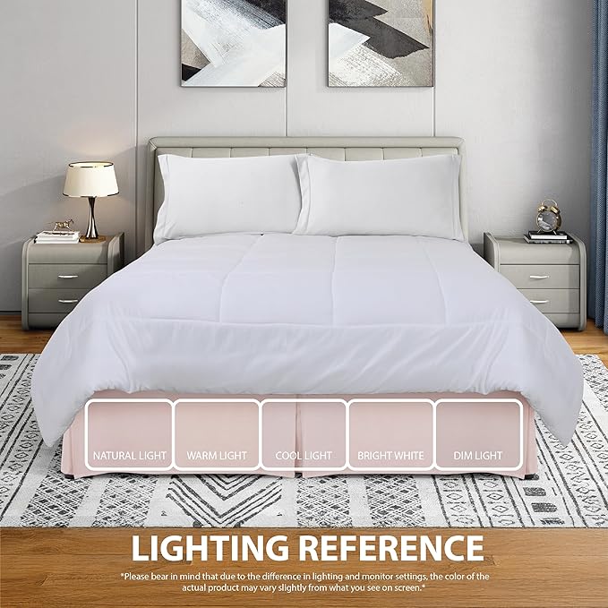 Cathay Home Double Brushed Microfiber Pleated Easy Fit Bed Skirt, Ultra Soft, Fade and Wrinkle Resistant - Blush, Queen
