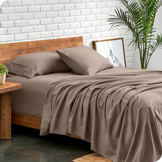 Bare Home Queen Sheet Set - 1800 Ultra-Soft Microfiber Queen Bed Sheets - Double Brushed - Deep Pockets - Easy Fit - 4 Piece Set - Bedding Sheets & Pillowcases (Queen, Taupe)