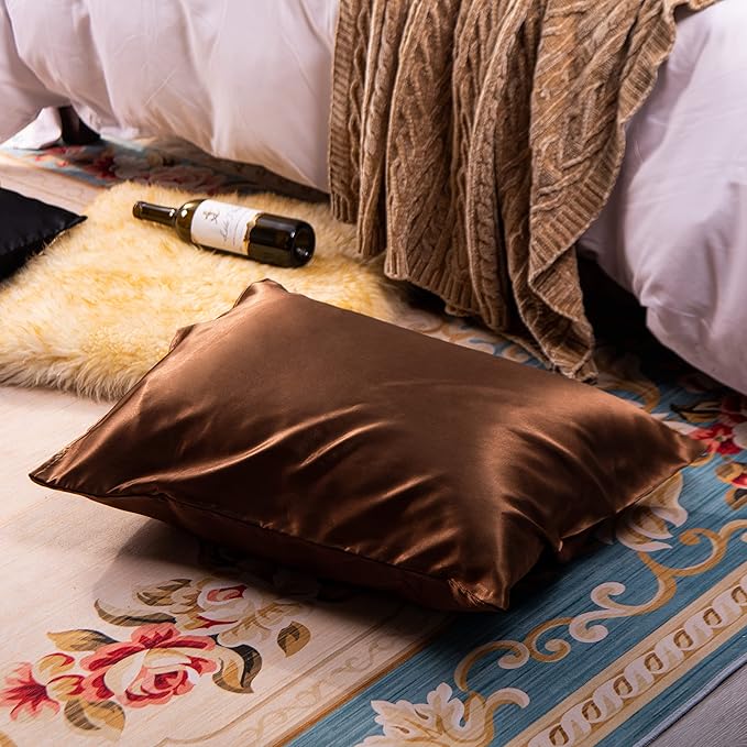NTBAY 12 Pack Satin King Pillowcases for Hair and Skin, Luxurious and Silky Pillow Cases with Envelope Closure, 20 x 36 Inches, Brown