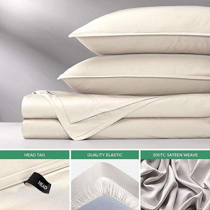 Pure Bamboo Twin Sheets, Genuine 100% Organic Viscose Derived from Bamboo Bed Sheet Set, Luxuriously Soft & Cooling, Double Stitching, 2 Year Quality Promise (Twin, Ivory)