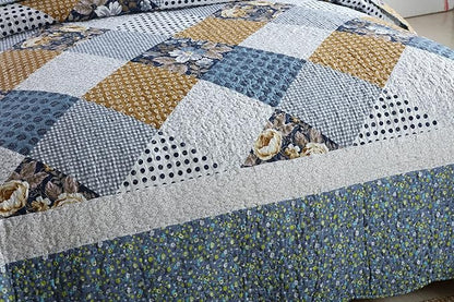 Travan 3-Piece King Bedspread Quilt Sets Patchwork Floral Oversized Reversible Soft Quilted Bedding Coverlet Set for All Seasons, King Size