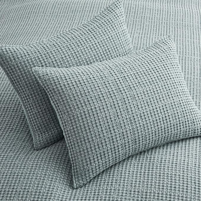 Levtex Home Mills Waffle Twin XL/Twin Quilt Set (68x86in) with 1 Pillow Sham (26x20in) - Chambray - Cotton Waffle Twin Size Quilt Bedding Set - Lightweight, Soft, Pre-Washed