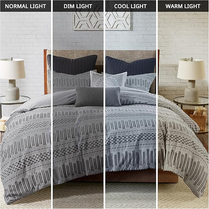 INK+IVY Luxurious Cotton-Bedding Set - Mid Century Trendy Geometric Design, All Season Cozy-Cover With Matching-Shams, King/Cal King, Rhea Jacquard Grey/Black