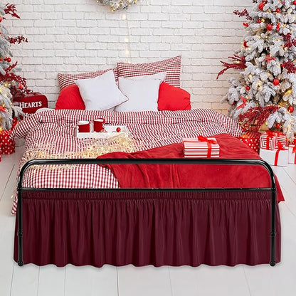 Biscaynebay Wrap Around Bed Skirts with Split Corners for King Beds 14" Drop, Burgundy Elastic Dust Ruffles Adjustable Easy Fit Wrinkle & Fade Resistant Silky Luxurious Fabric Machine Washable
