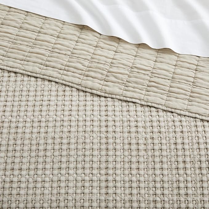 Levtex Home Mills Waffle Full/Queen Quilt Set (88x92in) with 2 Pillow Shams (26x20in) - Wheat - Cotton Waffle Full/Queen Size Quilt Bedding Set - Lightweight, Soft, Pre-Washed | Textured