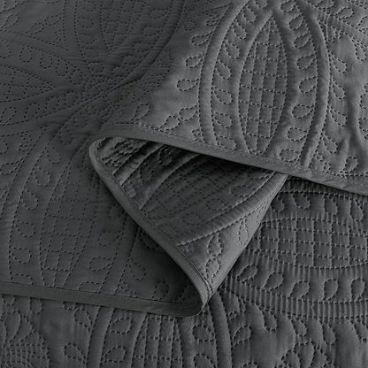 Chezmoi Collection Austin 3-piece Oversized Bedspread Coverlet Set (Queen, Charcoal) | Oversized, Lightweight, Fade Resistant