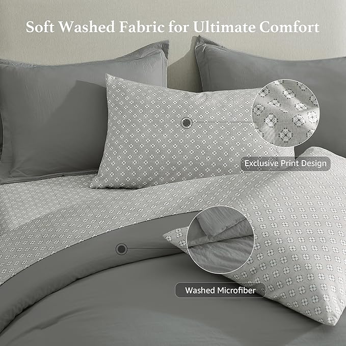 Monbix King Size Comforter Set - 7 Pieces Granite Grey Prewashed Bed in a Bag King Bedding Sets with Comforters, All Seasons Ultra Soft Comforter Bed Set with Sheets,Pillowcases & Shams