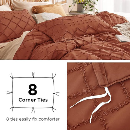 Bedsure Boho Duvet Cover Full Size - Terracotta Breathable & Soft Boho Bedding, Machine Washable Comforter Cover for All Seasons, Includes 1 Duvet Cover 80"x90" with 2 Pillow Shams & Zipper Closure