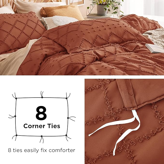 Bedsure Boho Duvet Cover King Size - Terracotta Breathable & Soft Boho Bedding, Machine Washable Comforter Cover for All Seasons, Includes 1 Duvet Cover 104"x90" with 2 Pillow Shams & Zipper Closure