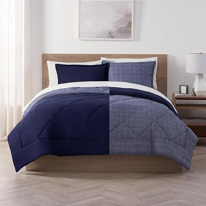 Serta Supersoft Cooling 2 Piece Reversible Comforter Set with Pillow Covers for All Season, Twin/Twin XL, Peacoat
