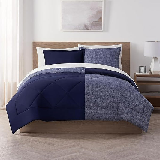 Serta Supersoft Cooling 2 Piece Reversible Comforter Set with Pillow Covers for All Season, Twin/Twin XL, Peacoat