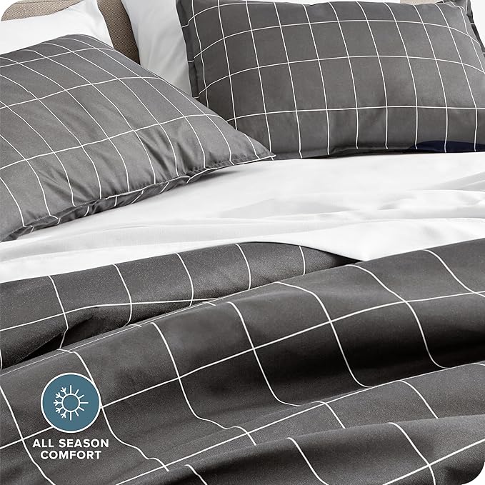 Bare Home Bedding Duvet Cover Extra Long - Premium 1800 Super Soft Collection - Lightweight, Duvet Cover - Soft Textured (Twin/Twin XL, Grid - Grey/White)