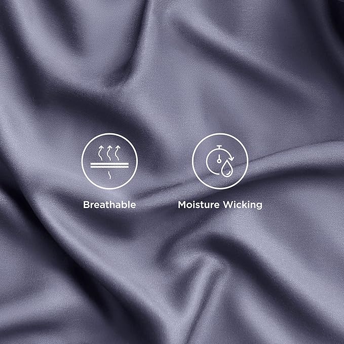 Bedsure Cooling Sheets Twin, Rayon Derived from Bamboo, PureWoven, Breathable & Soft, Deep Pocket Up to 16 Inches, Hotel Luxury Silky Bedding for Hot Sleepers, Dark Grey