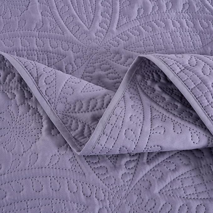 Chezmoi Collection Austin King Oversized Bedspread Set, 3-Piece Pinsonic Quilted Lightweight Microfiber Bedspread Coverlet, Dusty Purple | Oversized, Lightweight, Fade Resistant