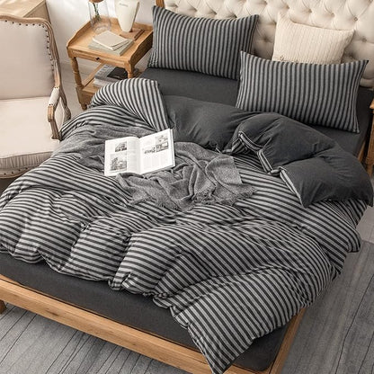 PURE ERA Jersey Knit Duvet Cover Set 100% T-Shirt Heather Cotton Super Soft Comfy Classic Striped Design, with Zipper Closure, Charcoal Dark Grey Stripe, Twin